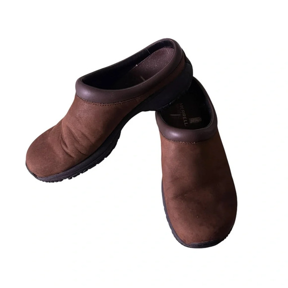 Merrell Womens Shoes Sz 8.5 Encore Groove Mules Slip On Clogs Dark Brown Cushion - Picture 7 of 12